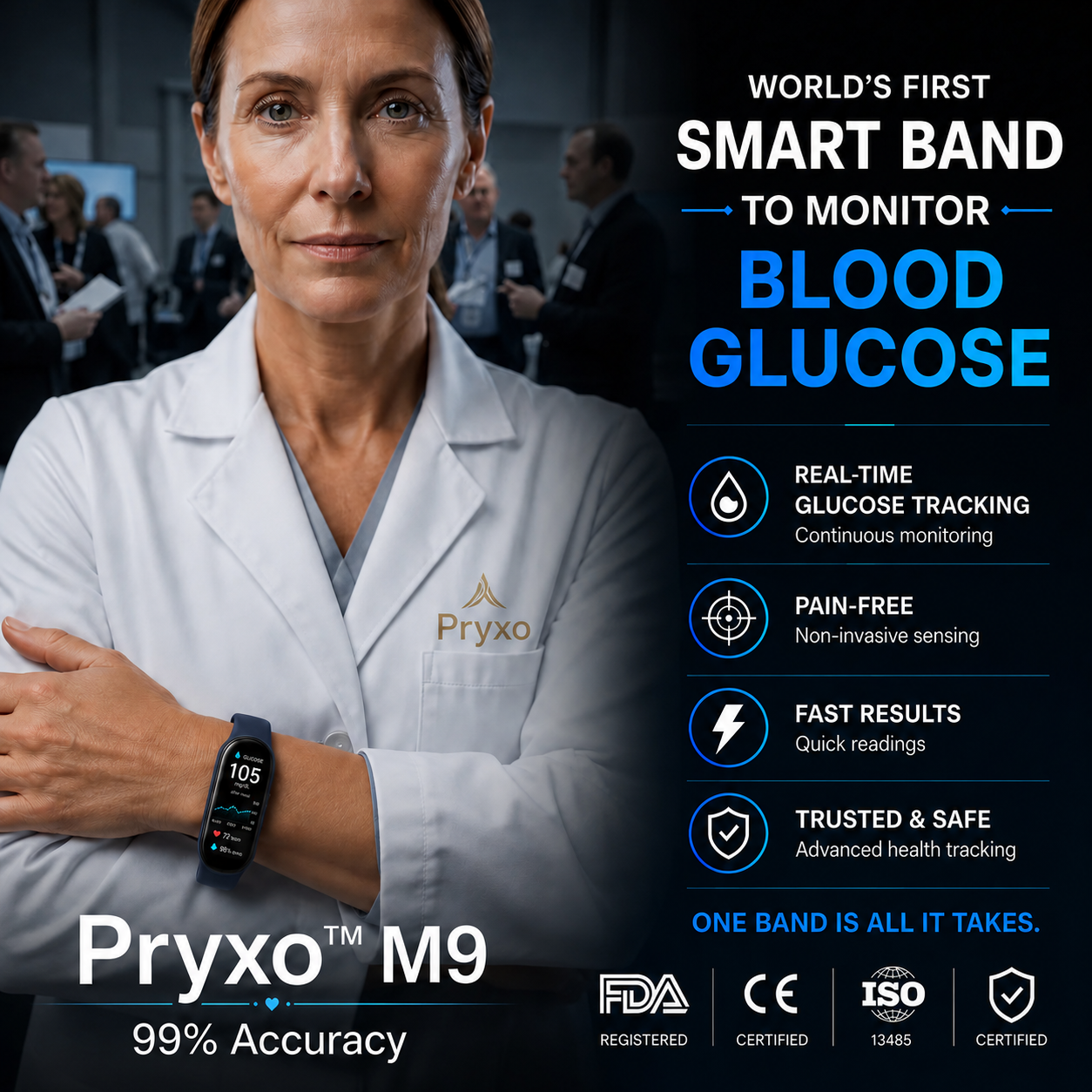 🔥80% OFF Launch Offer 🏆 2026 Pryxo™ M9 Non-Invasive Smart Band 📈12 health reports - No-Prick