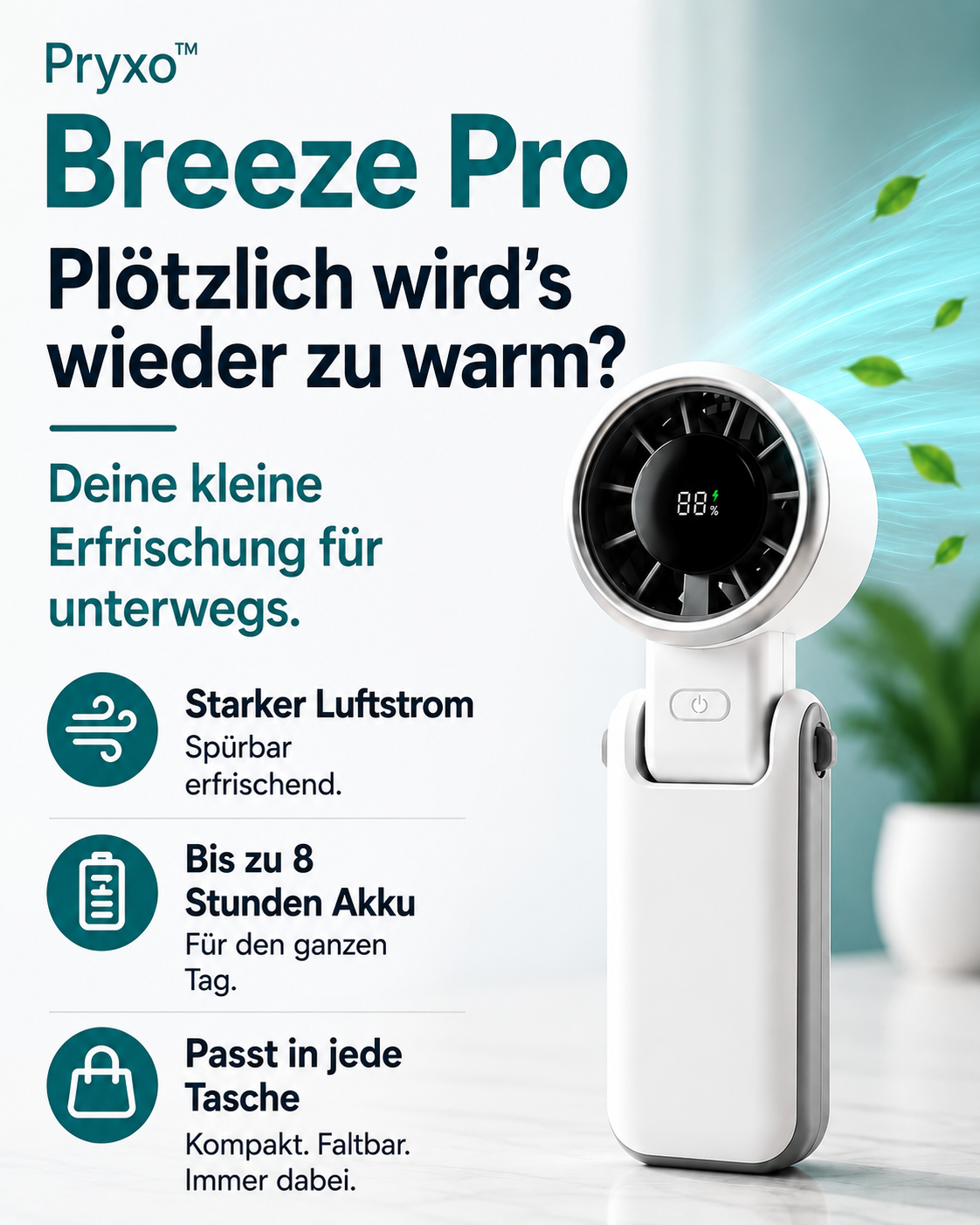 Pryxo™ Pro - tragbarer Mini-Ventilator für sofortige Abkühlung