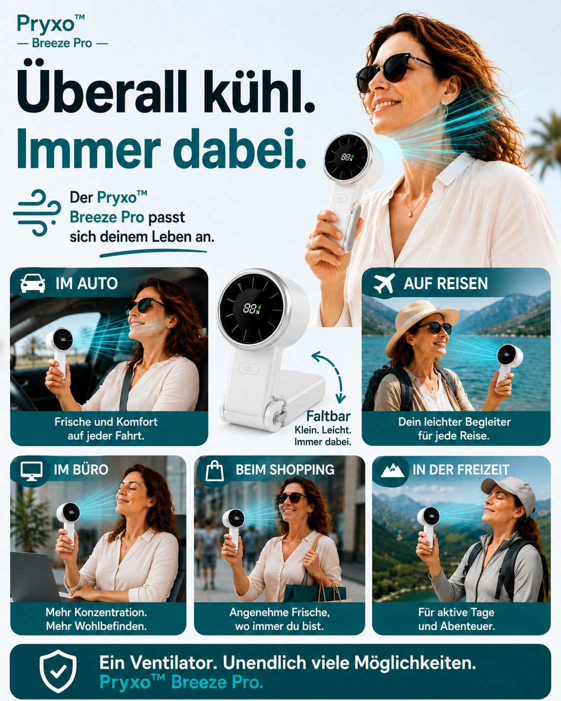 Pryxo™ Pro - tragbarer Mini-Ventilator für sofortige Abkühlung