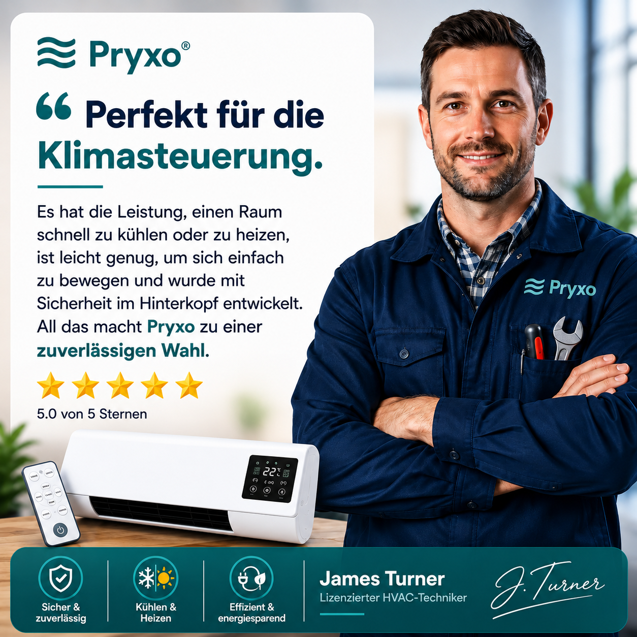 Pryxo Pro – Tragbarer Klimakühler & Heizung ohne Installation | 2-in-1 Klimatisierung | Bis 51 m²