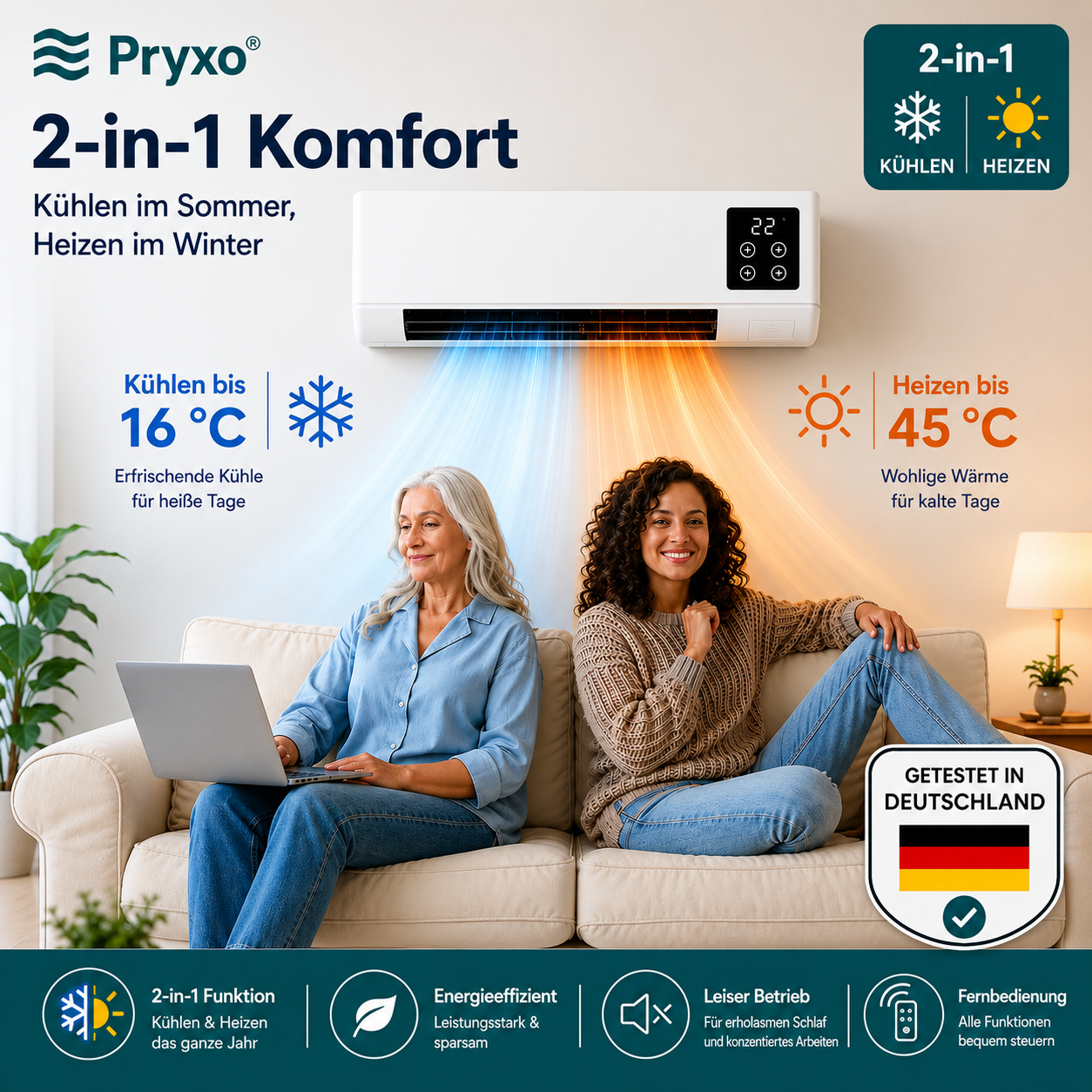 Pryxo Pro – Tragbarer Klimakühler & Heizung ohne Installation | 2-in-1 Klimatisierung | Bis 51 m²