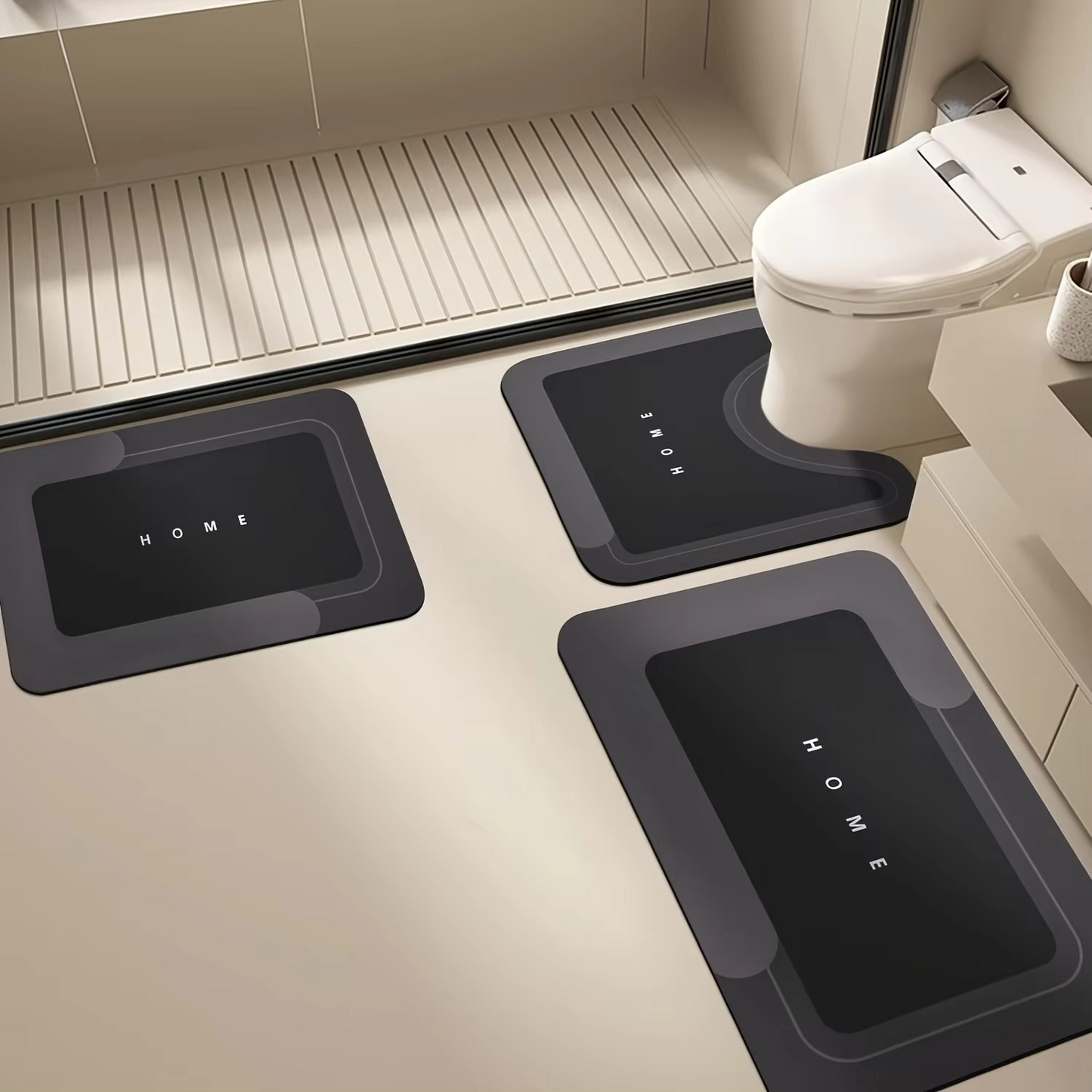 3-Piece Anti-Slip Bathroom Mat Set – Quick-Dry U-Shaped Toilet & Floor Mats